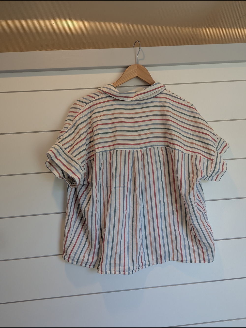 Madewell Park Popover Collared Shirt Size Large Rainbow Stripe 100% Cotton - Picture 5 of 7